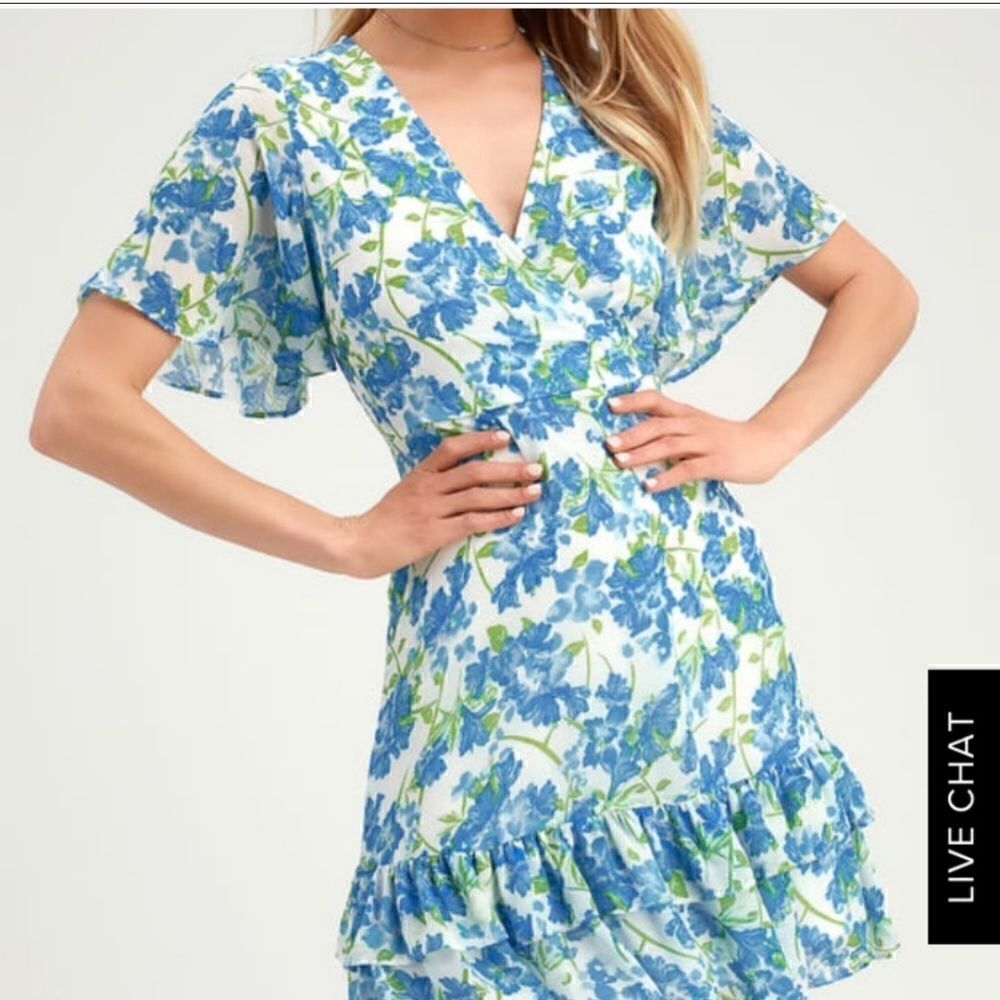 Glorious White & Blue Floral Ruffled Dress - Picture 2 of 7